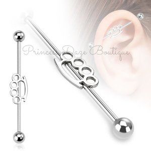 Silver Brass Knuckle Industrial Barbell Earring‎